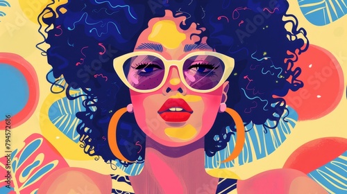 Cute and quirky Memphis-inspired babe girl artwork AI generated illustration