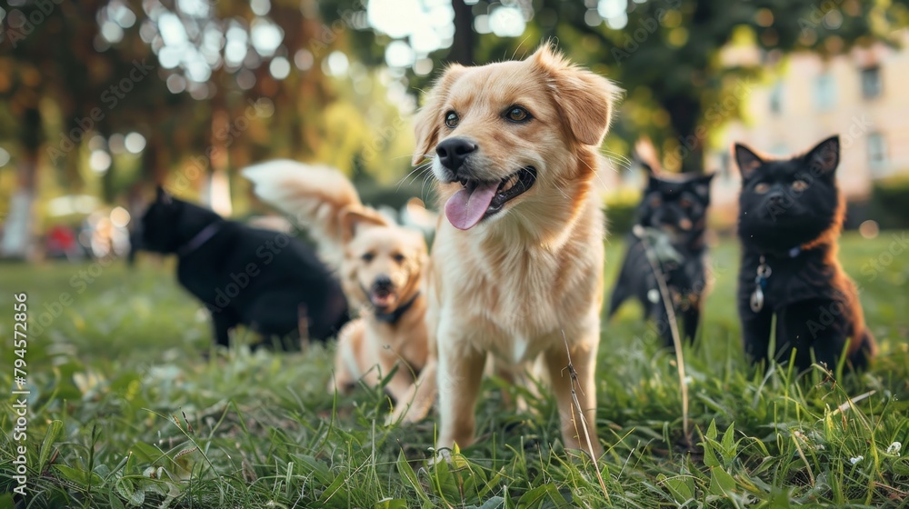 Cute animals frolicking in the city park AI generated illustration Cute animals frolicking in the city park AI generated illustration