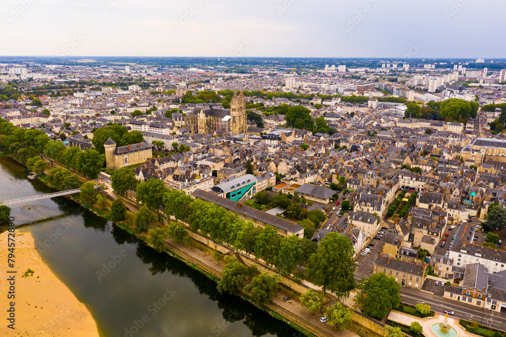 Aerial view of the city Tours and cathedral of Saint Gatien. France