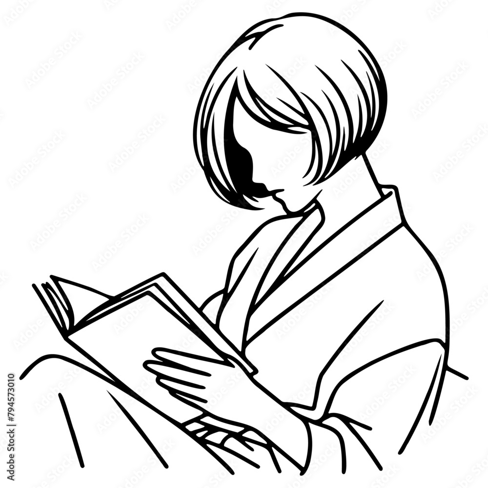 Woman Read Book Sketch Drawing. Woman Read Book Sketch Drawing.