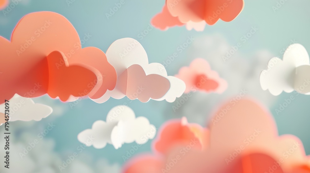 Cute paper clouds floating in an abstract 3D sky  AI generated illustration