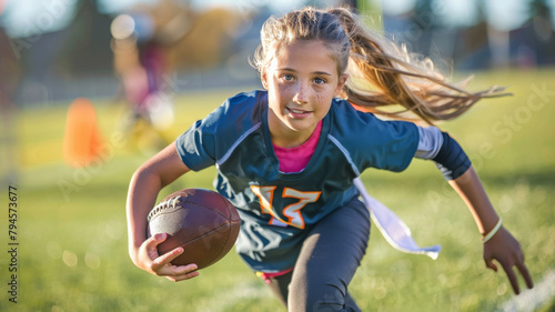 Portrait of a female high school flag football player