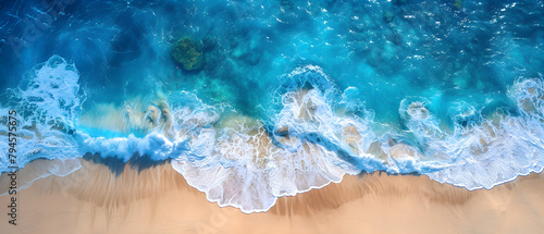 A tranquil aerial view of blue ocean waves with a peaceful atmosphere, suitable for travel and nature-related content. photo