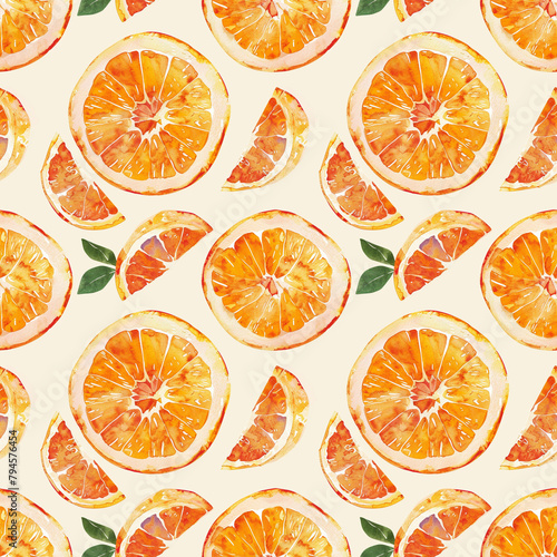 Refreshing watercolor orange fruit pattern, ideal for infusing textile, wallpaper, and poster backgrounds with summer vibes