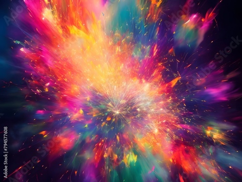 An explosive burst of abstract colorful shapes radiating outward in a dynamic display