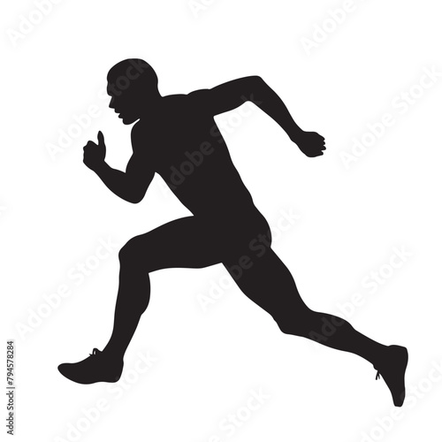 Vector silhouette of a male athlete running. Flat cutout icon of a sports person