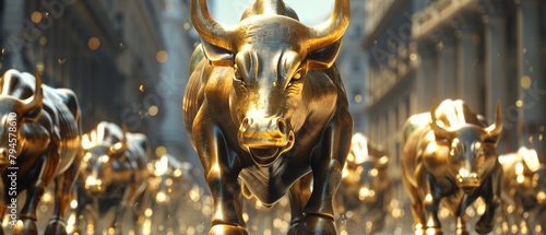 A golden bull charging forward on a Wall Street concept, a metaphor for aggressive market optimism.