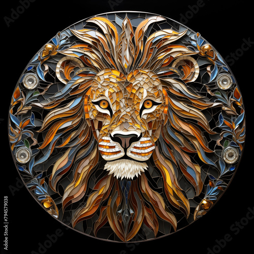 mosaic lion head digital line art