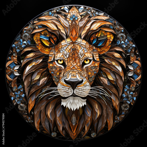 mosaic lion head digital line art