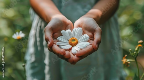 A close-up of hands holding a delicate flower, symbolizing the delicate nature of mental health and the importance of nurturing oneself with kindness and patience.