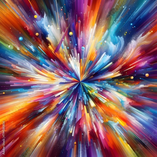An explosive burst of abstract colorful shapes radiating outward in a dynamic display