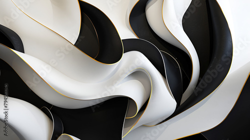 fondo abstracto y elegante en blanco y negro con contornos dorados que le dan elegancia y movimiento artístico creatividad futurista y moderna photo