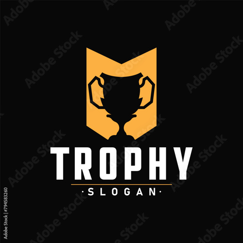 Trophy Logo, Sports Tournament Championship Cup Design. Minimalist Antique Victory Award