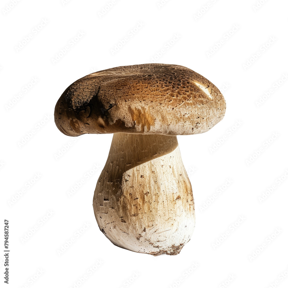 A mushroom stands alone in the shadows against a transparent background A mushroom stands alone in the shadows against a transparent background