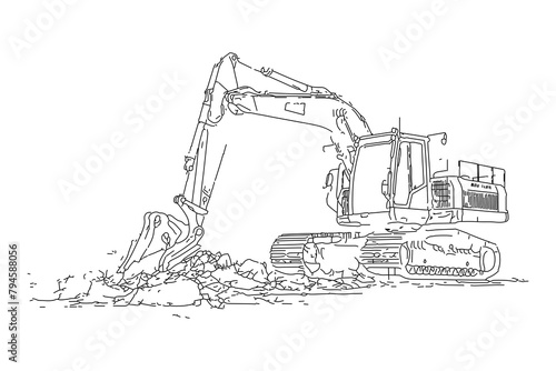 truck Cute excavator. Coloring page and colorful clipart character. Cartoon design for t shirt print, icon, logo, label, patch or sticker. Vector illustration. generative ai