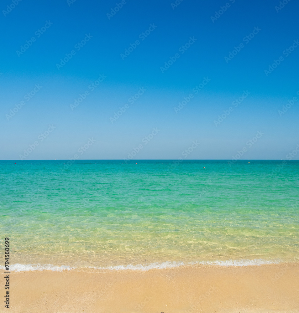 Beautiful horizon landscape summer season vertical front view point tropical sea beach white sand clean and blue sky background calm nature ocean wave water travel at Sai Kaew Beach thailand holiday Beautiful horizon landscape summer season vertical front view point tropical sea beach white sand clean and blue sky background calm nature ocean wave water travel at Sai Kaew Beach thailand holiday