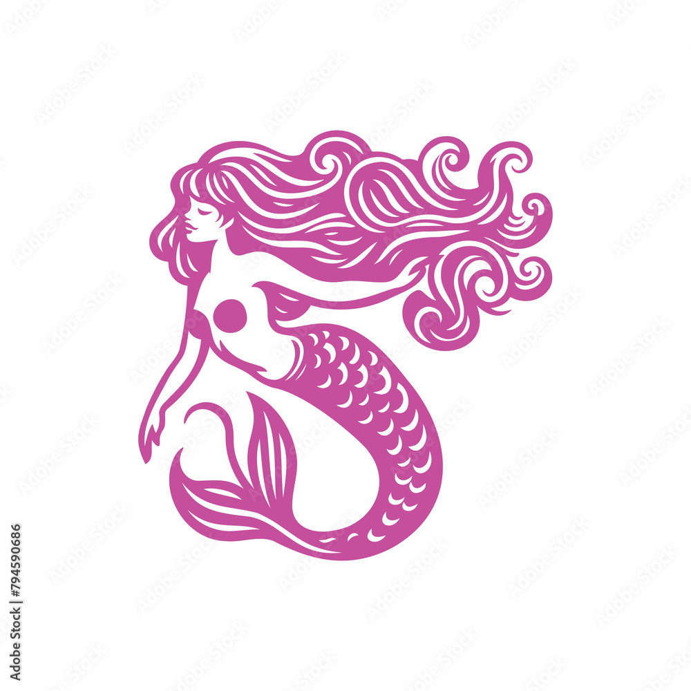Pink and White Illustration of Mermaid Pink and White Illustration of Mermaid
