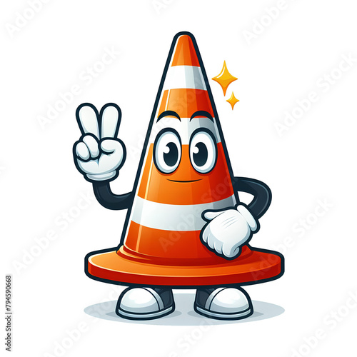 traffic cone character with peace pose