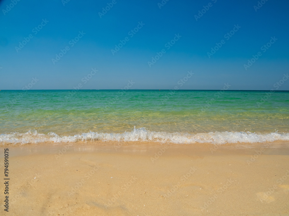 Beautiful  horizon landscape summer season panorama front view point tropical sea beach white sand clean and blue sky background calm nature ocean wave water travel at Sai Kaew Beach thailand holiday
