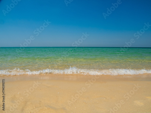 Beautiful horizon landscape summer season panorama front view point tropical sea beach white sand clean and blue sky background calm nature ocean wave water travel at Sai Kaew Beach thailand holiday