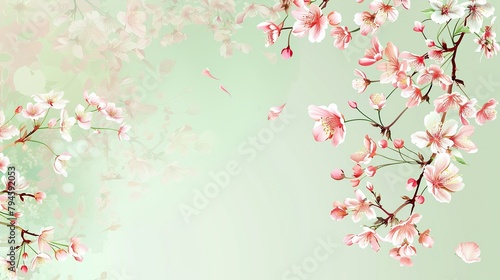 background, cherry blossoms, light green, light pink, springfeeling 