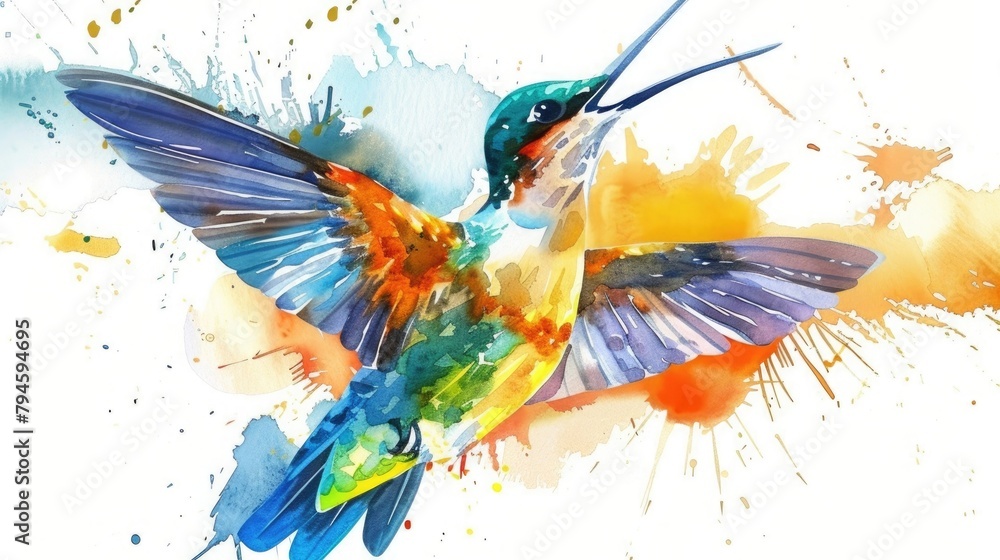 Fantasy world. Vector illustration of paradise hummingbird bird isolated on a white background. Abstract watercolor drawing.