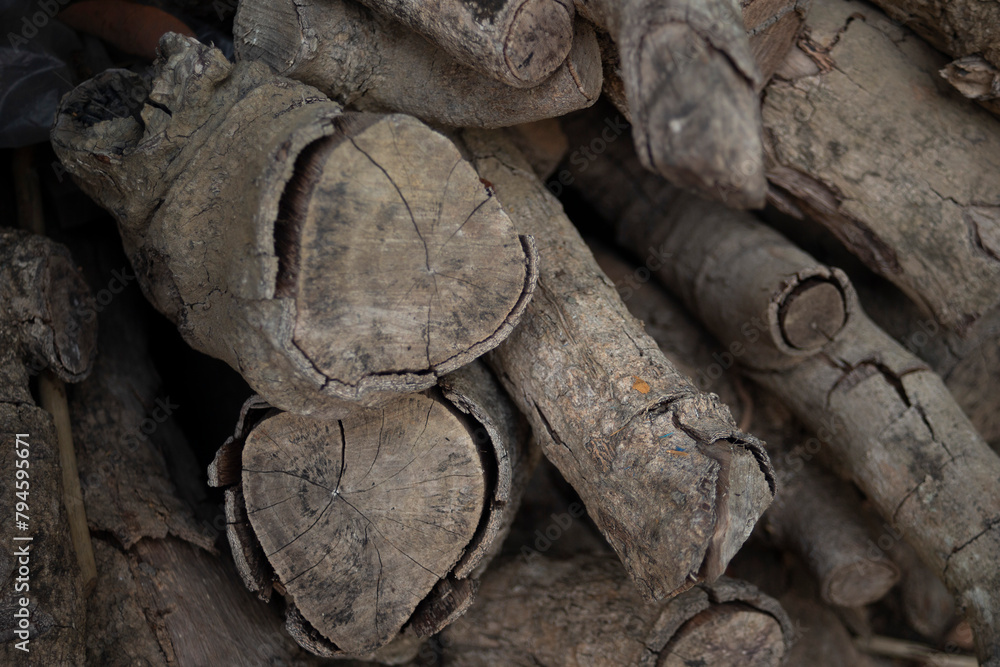 Fototapeta premium pile of firewood, close up of firewood background.