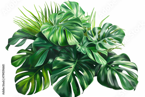 Monstera Obliqua leaves flowers isolated on white background, floral decoration  photo