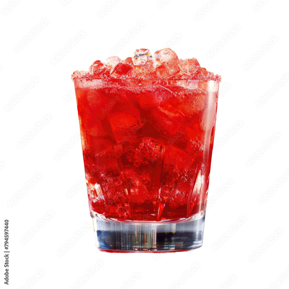 A vibrant red cocktail with crushed ice stands out against a blurred backdrop appearing isolated on transparent background A vibrant red cocktail with crushed ice stands out against a blurred backdrop appearing isolated on transparent background