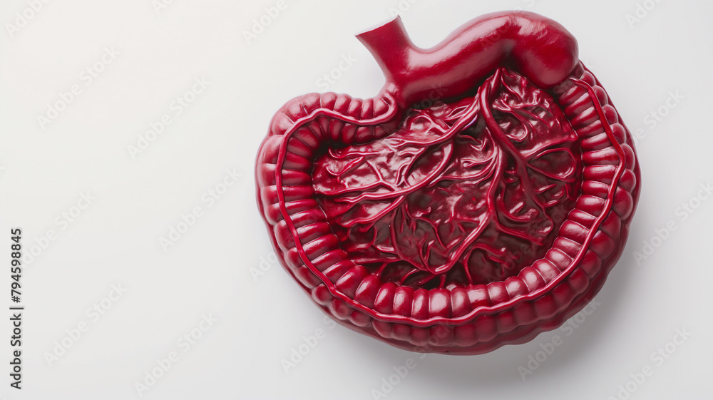 Anatomically accurate model of a human stomach isolated on a white background. - obrazy, fototapety, plakaty 