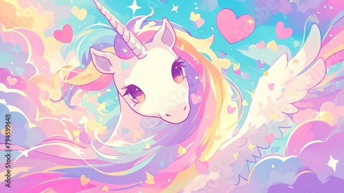 Immerse yourself in a dreamy pastel hearts background adorned with a rainbow unicorn wallpaper perfect for Valentine s Day Let the enchanting magic of this fantasy girly gradient captivate y