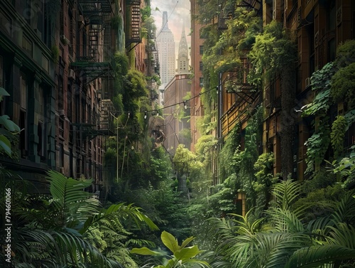 A photo of a city that has been abandoned and is now overgrown with plants.