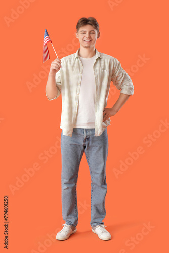 Young man with flag of USA ...