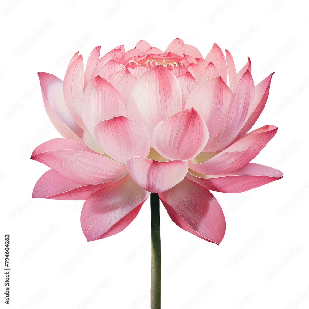 A stunning pink lotus flower stands out against a transparent background creating a mesmerizing sight