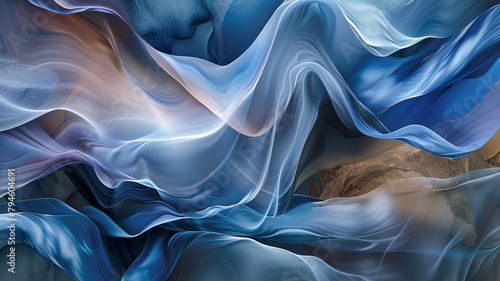 An abstract interpretation of a mountain stream, where fluid shapes and cool colors mimic the soothing presence of flowing water photo