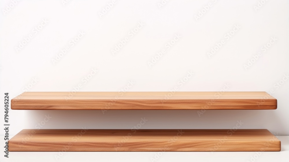 a polished wooden surface, whether it's a shelf, desk, display, or board, showcased in a pristine front view against a minimalist white backdrop. a polished wooden surface, whether it's a shelf, desk, display, or board, showcased in a pristine front view against a minimalist white backdrop.