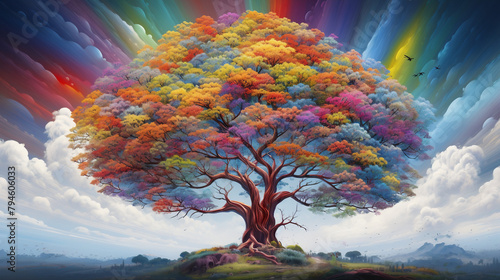 landscape with rainbow and tree