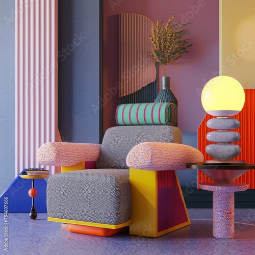 Interior concept of memphis design colorfu