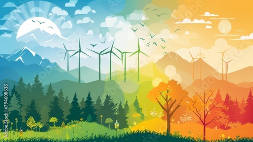 A colorful infographic showing different types of renewable energy sources and their potential to minimize harm to wildlife compared to traditional energy sources highlighting the .