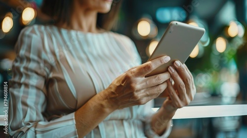 7. Close-up of a businesswoman owner's hands gracefully navigating her tablet 