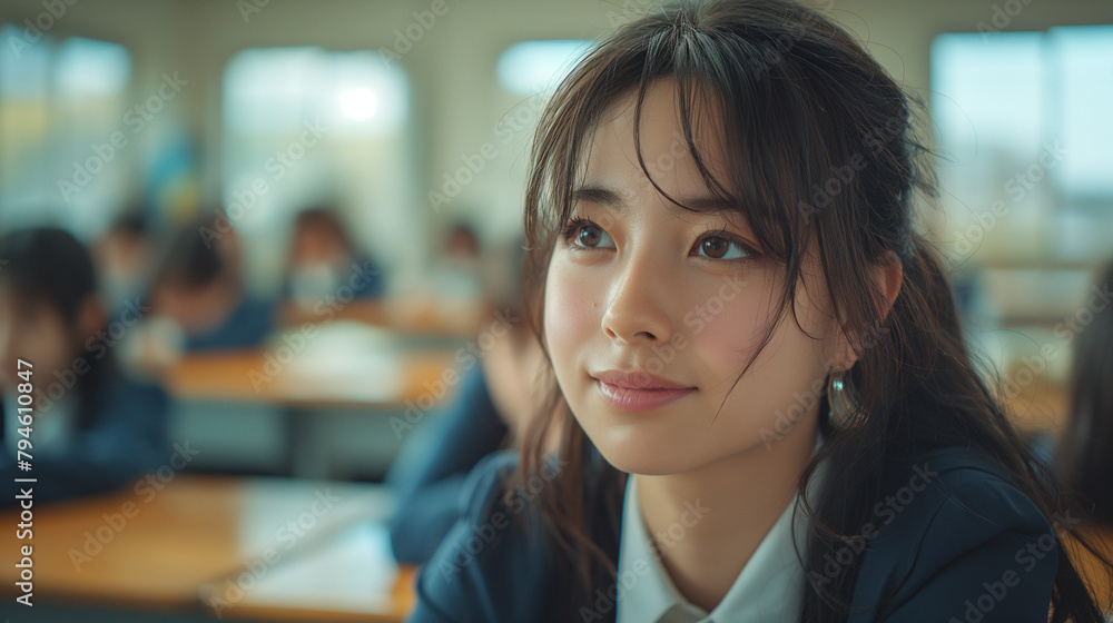 笑顔で勉強する女子高生 笑顔で勉強する女子高生