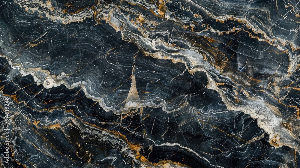 Close-up of delicate black marble patterns, showcasing the intricate veins and swirls in the stone's surface. Close-up of delicate black marble patterns, showcasing the intricate veins and swirls in the stone's surface.