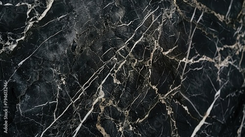 Close-up of delicate black marble patterns, showcasing the intricate veins and swirls in the stone's surface.
