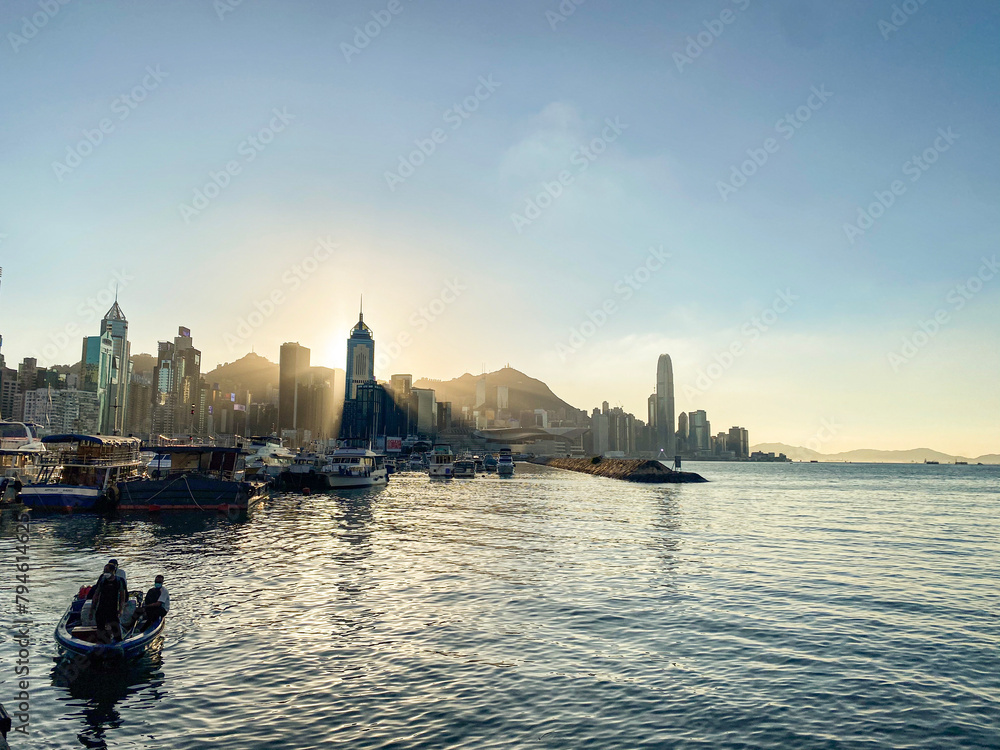 Sunset Over Victoria Harbour Skyline, Hong Kong