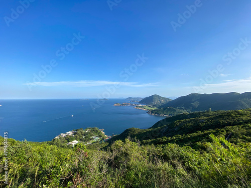 Panoramic View of Lush Greenery and Tranquil Ocean, Hong Kong Island