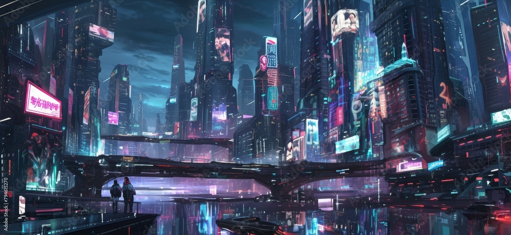 Chrome Dreams: A Retro-Futuristic Cityscape Bathed in Neon Light