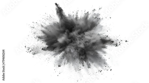 Grey Powder Dust Explosion Splash Isolated on White Background - Holi Paint
