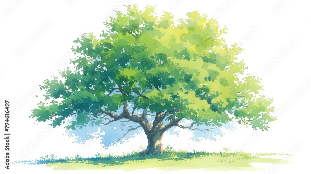 Lush deciduous tree painted in watercolors Lush deciduous tree painted in watercolors