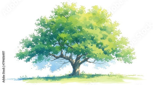 Lush deciduous tree painted in watercolors
