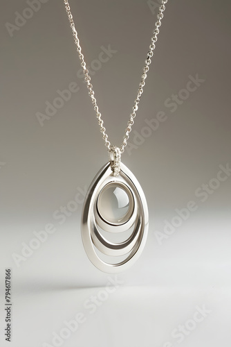  a minimalist sliver necklace with Agate pendent in plain background